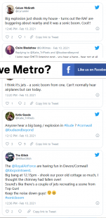 Social media comment on 'Sonic boom' heard over Cornwall Social media comment on 'Sonic boom' heard over Cornwall